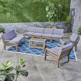 Outdoor Acacia Wood 8 Seater Sectional Chat Set with Coffee Table - NH155603
