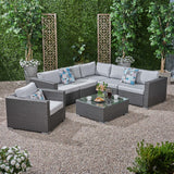 Outdoor 6 Seater Wicker Sectional Sofa Set with Sunbrella Cushions - NH115803