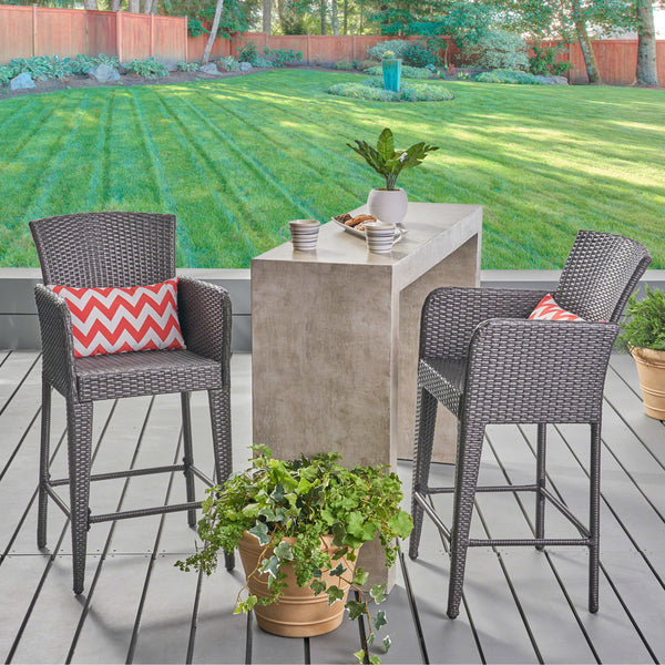 Outdoor 38-Inch Gray Wicker Barstool (set of 2) - NH874403