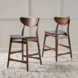 Walnut Finish Mid-Century Modern 24-Inch Counter Stools (Set of 2) - NH469892