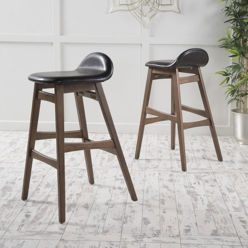 Dark Brown Leather/ Walnut Finish 30-Inch Bar Stool (Set of 2) - NH779892