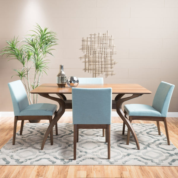 Natural Wood Finish Curved Leg Rectangular 5 Piece Dining Set - NH013992