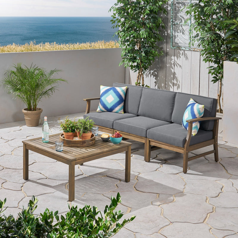 Outdoor 4 Piece Acacia Wood Sofa and Coffee Table Set - NH813803