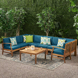 Outdoor 8 Seat Teak Finished Acacia Wood Sectional Sofa and Table Set - NH027303