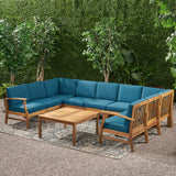 Outdoor 9 Seater Acacia Wood Sectional Sofa Set with Cushions - NH757403