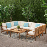 Outdoor 9 Seater Acacia Wood Sectional Sofa Set with Cushions - NH757403