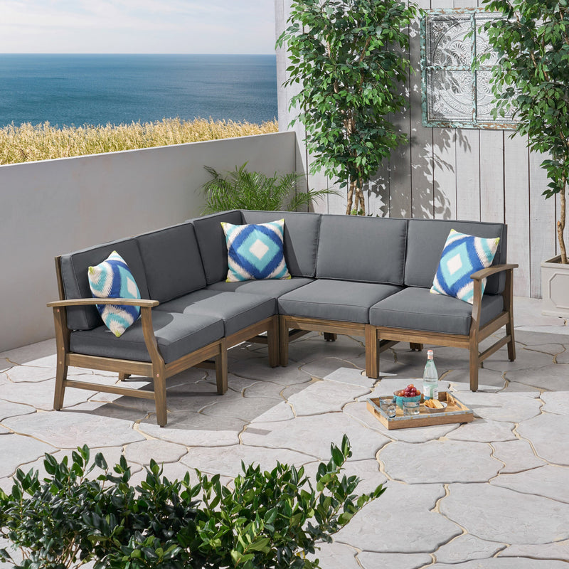 Outdoor 5 Piece Acacia Wood Sectional Sofa Set - NH223803