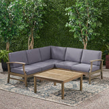 Outdoor 6 Piece Acacia Wood Sectional Sofa and Coffee Table Set - NH423803