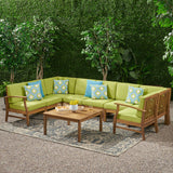 Outdoor 8 Seat Teak Finished Acacia Wood Sectional Sofa and Table Set - NH027303