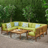 Outdoor 9 Seater Acacia Wood Sectional Sofa Set with Cushions - NH757403