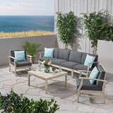 Outdoor 7 Piece Acacia Wood 4-Seater Sofa and Club Chairs Set - NH823803