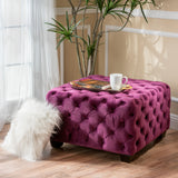 Modern Glam Button Tufted Diamond Stitch Velvet Square Ottoman - NH373892