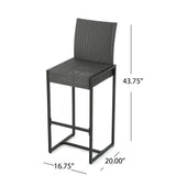Outdoor Transitional 30-Inch Gray Wicker Barstools with Metal Frame - NH726003