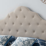 Contemporary Button Tufted Beige Fabric Queen/Full Headboard - NH684892