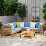 4 Piece Outdoor Wooden Sectional Set w/ Dark Grey Cushions - NH811992