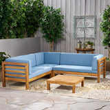 4 Piece Outdoor Wooden Sectional Set w/ Dark Grey Cushions - NH811992