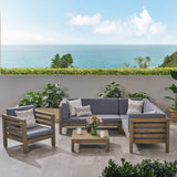 Outdoor 6 Seater Acacia Wood Sectional Sofa and Club Chair Set - NH474803