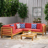 4 Piece Outdoor Wooden Sectional Set w/ Dark Grey Cushions - NH811992