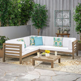 4 Piece Outdoor Wooden Sectional Set w/ Dark Grey Cushions - NH811992