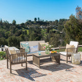 Outdoor Acacia Wood Sofa Set with Water Resistant Cushions - NH282203