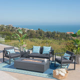 Outdoor 4-Seater Aluminum Chat Set with Fire Pit and Tank Holder - NH884503