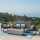 Outdoor 4-Seater Aluminum Chat Set with Fire Pit and Tank Holder - NH884503