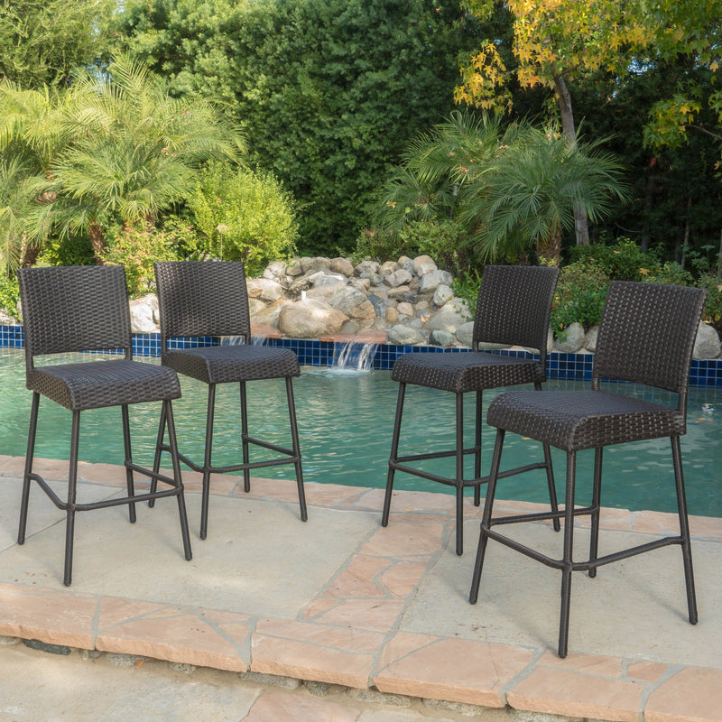 29-Inch Outdoors Dark Brown Wicker Barstools (Set of 4) - NH075992