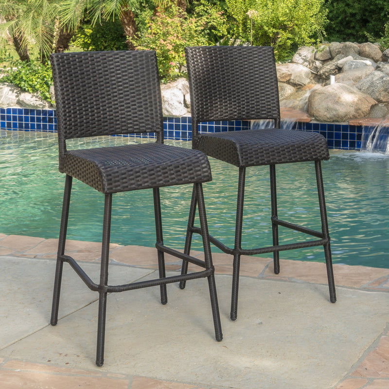 29-Inch Outdoors Dark Brown Wicker Barstools (Set of 2) - NH525992