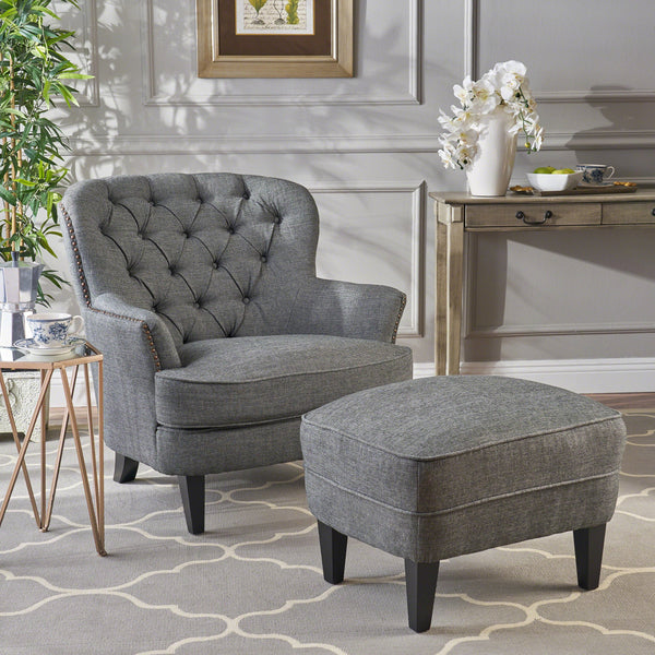 Button Tufted Upholstered Club Chair With Footstool - NH295992