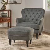 Button Tufted Upholstered Club Chair With Footstool - NH295992