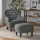 Button Tufted Upholstered Club Chair With Footstool - NH295992