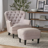 Button Tufted Upholstered Club Chair With Footstool - NH295992