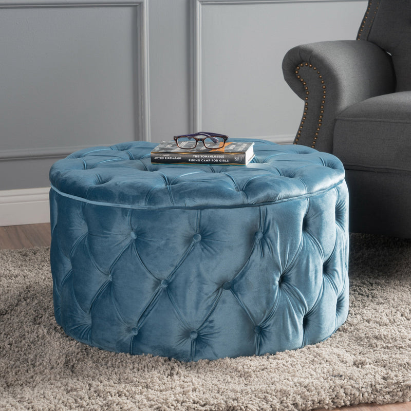 Aqua New Velvet Ottoman - NH677003