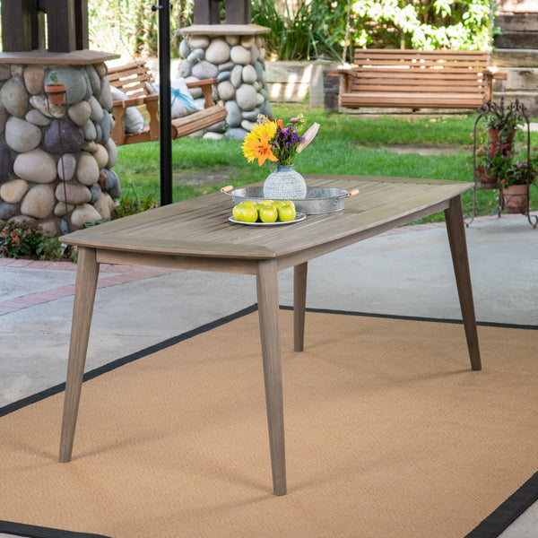 Outdoor Acacia Wood Rectangular Dining Table, Gray - NH831503