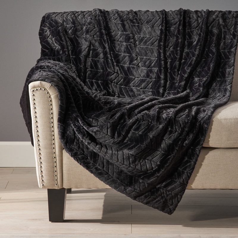 Black Fur Fabric Throw Blanket - NH717992