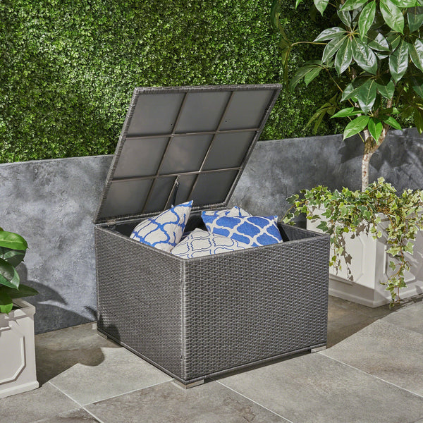 Outdoor Wicker Storage Ottoman, Gray - NH427503