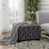 Modern Glam Button Tufted Diamond Stitch Velvet Square Ottoman - NH373892