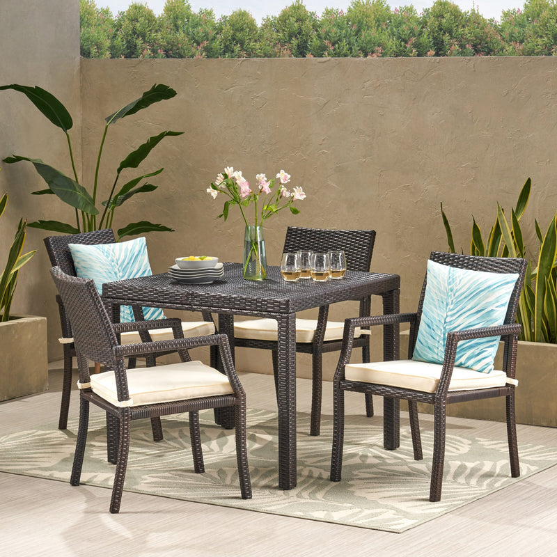 Outdoor 5 Piece Multibrown Wicker Rectangular Dining Set - NH242003