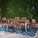 Outdoor Rustic Acacia Wood 7 Piece Dining Set - NH539603