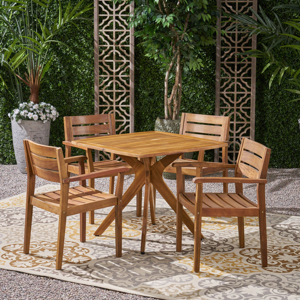 Outdoor 5 Piece Acacia Wood Dining Set Wit X Base - NH491503