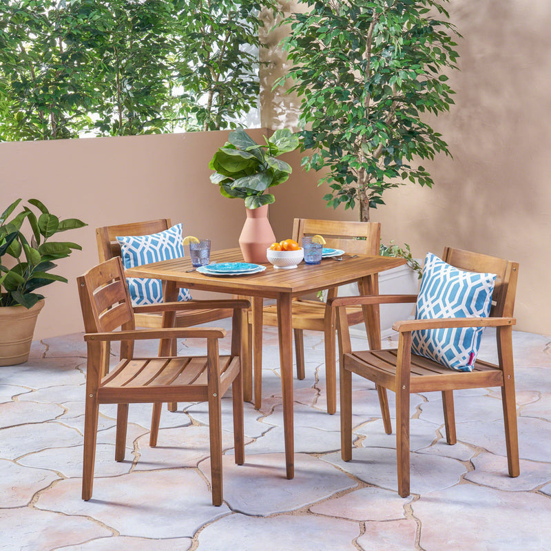 Outdoor 5 Piece Acacia Wood Dining Set, Teak - NH111503