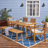 Outdoor 6-Seater Acacia Wood Dining Set with Bench - NH605603