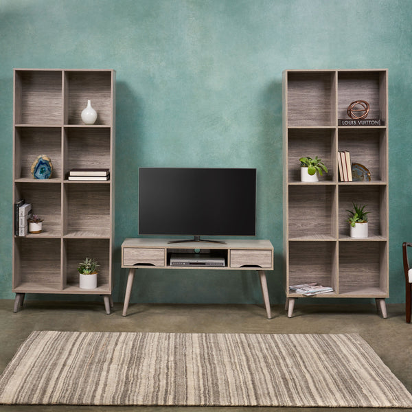 Mid Century 3 Piece TV Stand & Bookcase Set - NH878903