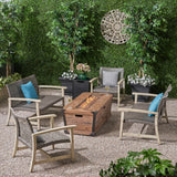 Outdoor 4 Piece Wood and Wicker Chat Set with Fire Pit - NH218703