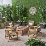 Outdoor 4 Piece Wood and Wicker Chat Set with Fire Pit - NH218703