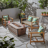 Outdoor 3 Piece Wood and Wicker Chat Set with Fire Pit - NH518703