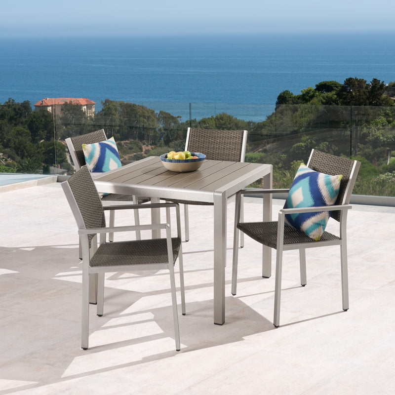 Patio Dining Set - 4-Seater - Anodized Aluminum - Wicker Seats - NH220703