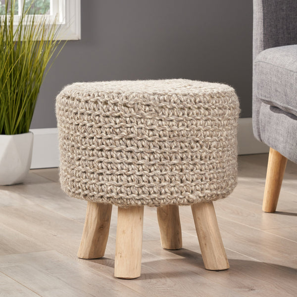 Handcrafted Boho Wool Ottoman Stool - NH736992