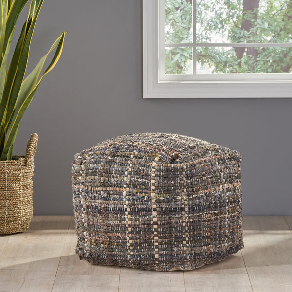 Handcrafted Boho Fabric Pouf - NH356992