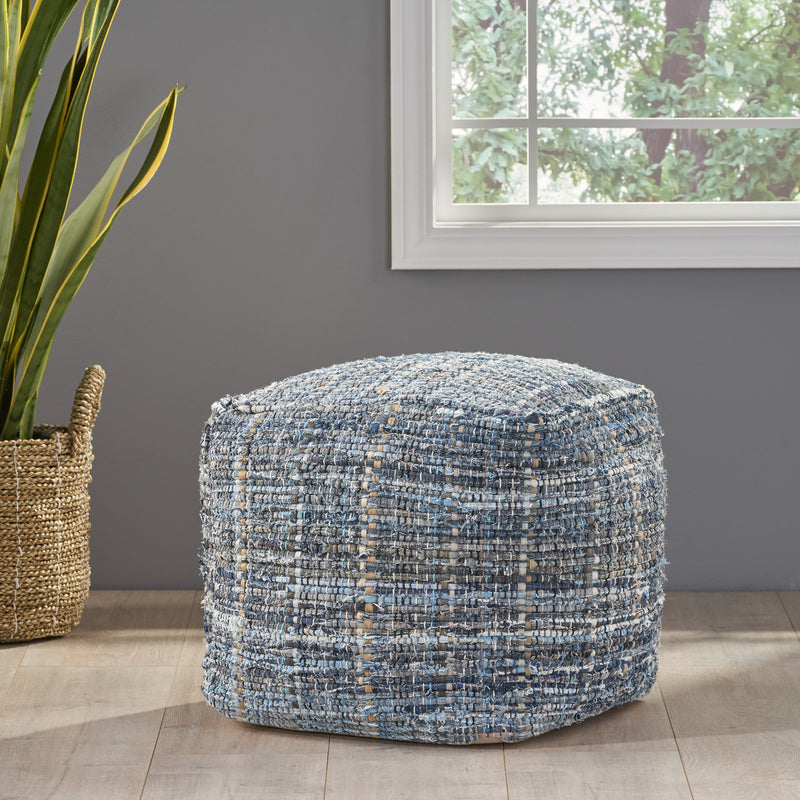 Handcrafted Boho Fabric Pouf - NH256992